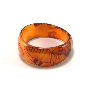 Chunky curvy 1980s Asymmetric Lucite Butterfly Bangle in Orange